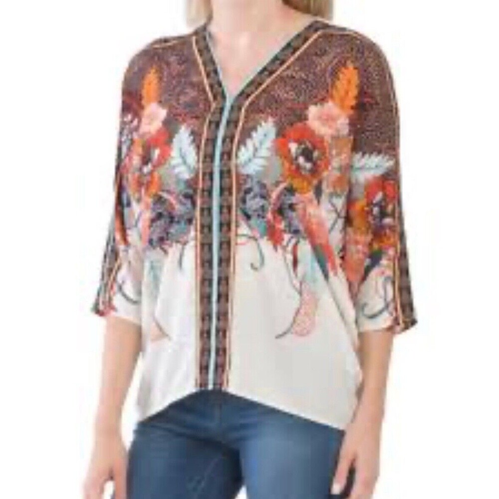 ROSE + OLIVE Floral V-Neck Dolman Sleeve Kimono Blouse Size 3X